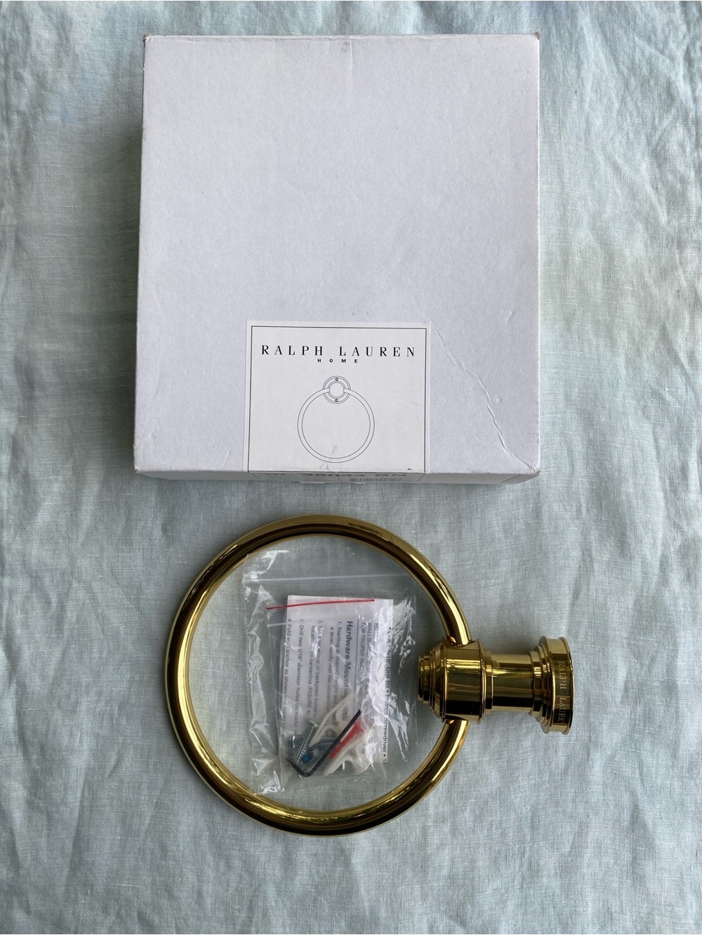 NOS New Ralph Lauren Home RARE Stilla natural brass towel ring 36044